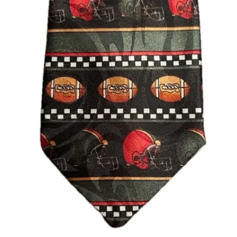 Steven Harris Football Helmet Novelty Tie Red Black Green Checkered Handmade 90s